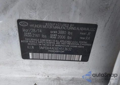 2014 Hyundai Elantra Se z USA, uszkodzony, nr VIN 5NPDH4AE6EH513632